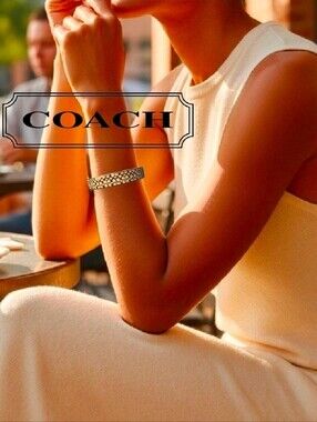 COACH NY Sig C Pattern Ivy & Rose Gold Metallic Enamel Bangle Bracelet + Dustbag
